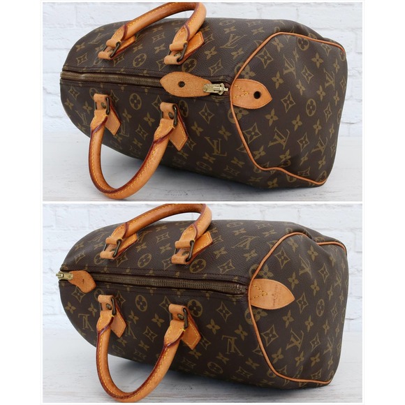 Louis Vuitton Speedy 30 Monogram Satchel Purse Brown Bag Handbag Large Tote Zip - Picture 15 of 16